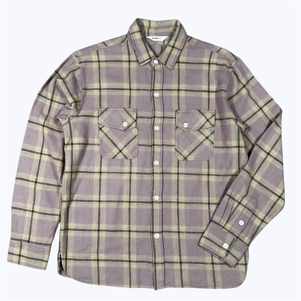 3Sixteen Lavender Ecru Plaid Thick Chore Cloth Flannel Button Up Shirt Sz L